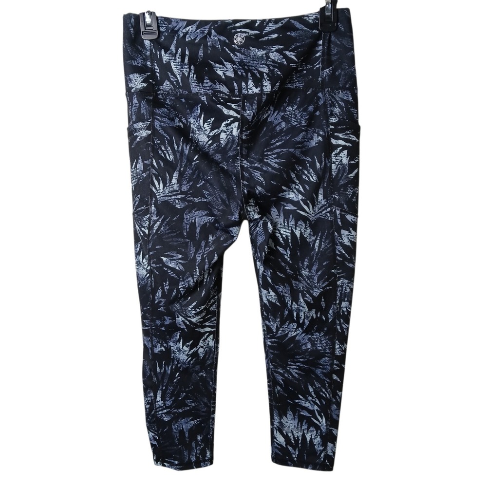 Gaiam Yoga Leggings Medium Black Gray Abstract Leaf Floral Crop Workout Athletic - Picture 6 of 16